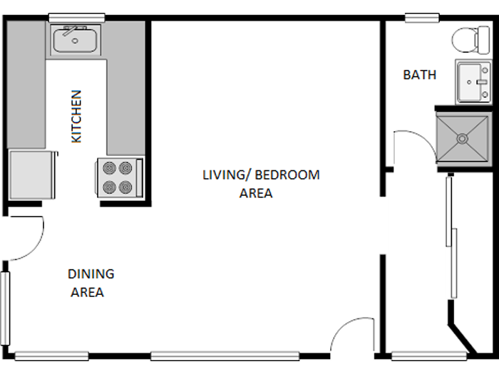 Floor plan for studio, 1 bath, 460 sqft